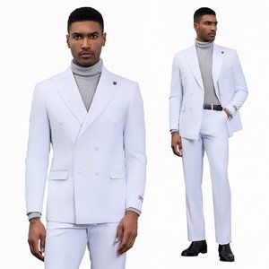 Stacy Adams Double-Breasted Peak Lapel Men's Suit, White